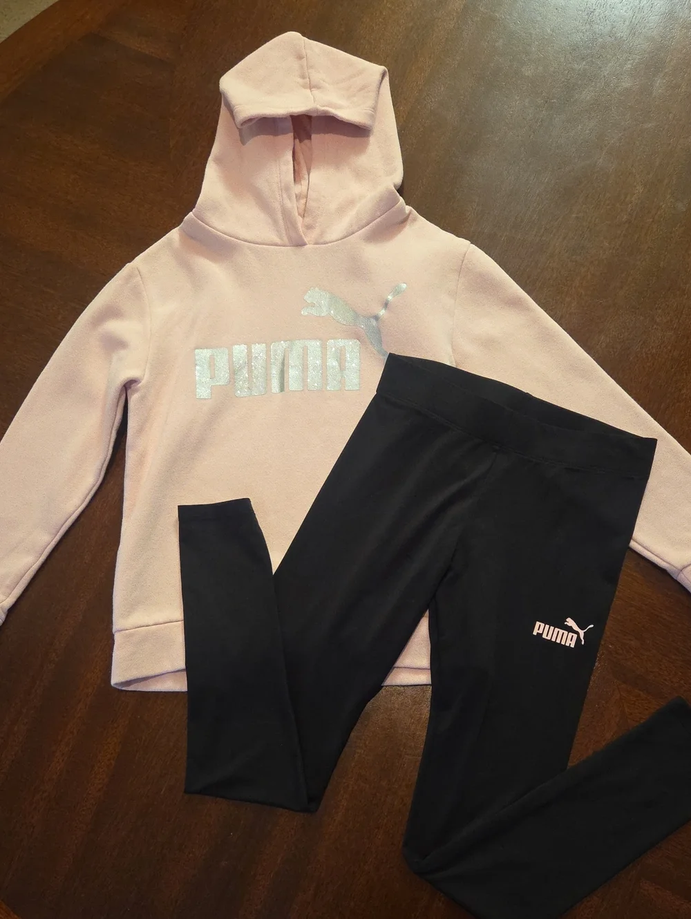 Puma Light Pink Hoodie with Black Leggings Set